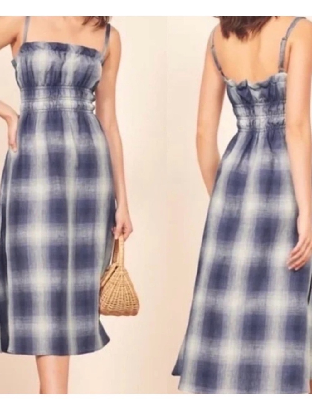 Reformation Blue Plaid Midi Sundress